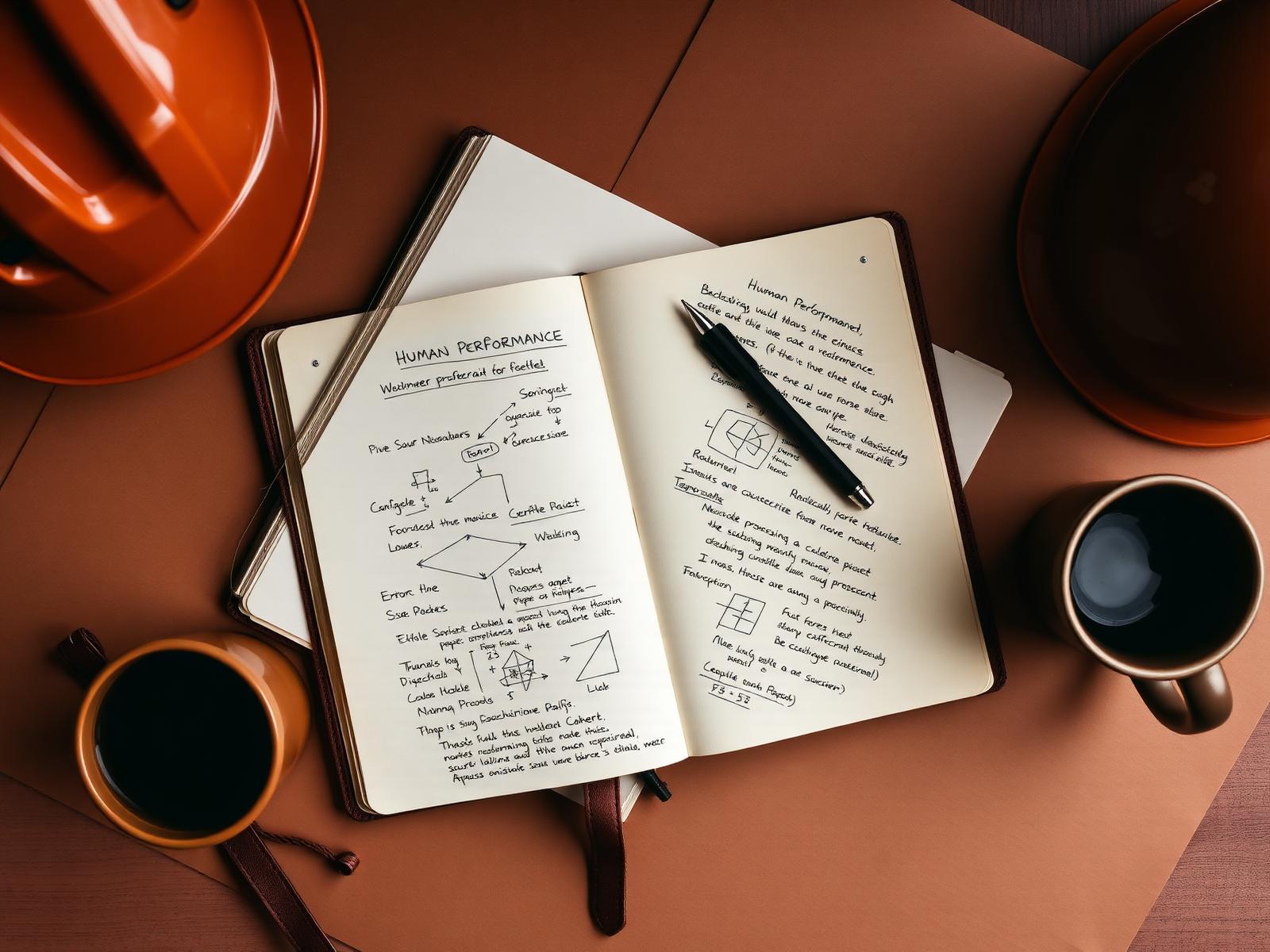 Caderno de anotações sobre desempenho humano e método A.L.M.A.